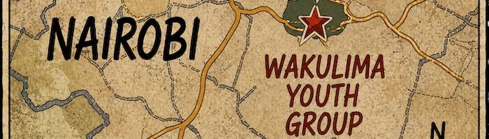 An illustrated map of Korogocho with an arrow pointing to the words "Wakulima Youth Group".